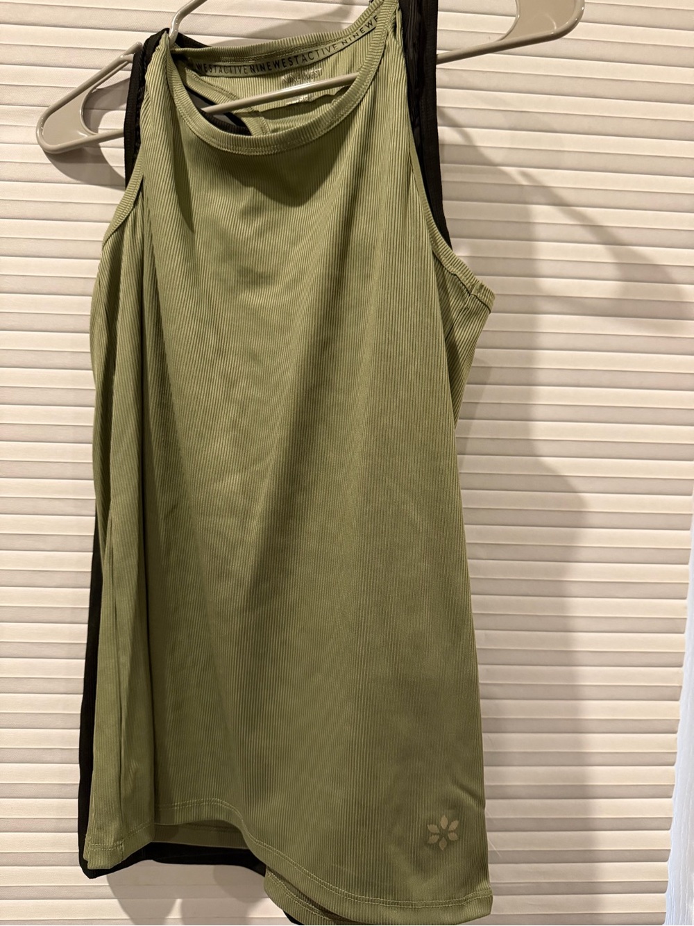 2 pair -Nine West Active Olive Green & Black Ribbed Workout Tanks